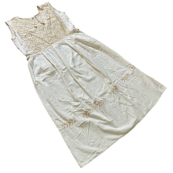 Natural Cotton Sleeveless Maxi Dress with Embroidered Bodice Made in Mexico - Picture 5 of 9